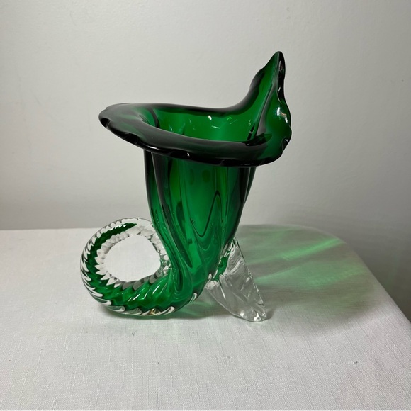 Vintage Murano Emerald Blown Glass Horn Of Plenty - Picture 5 of 5